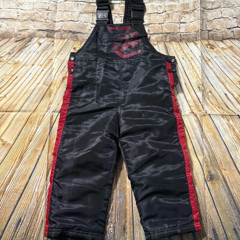 Ecko Unltd Toddler Black Red Snap Sides Snow Pants Bibs